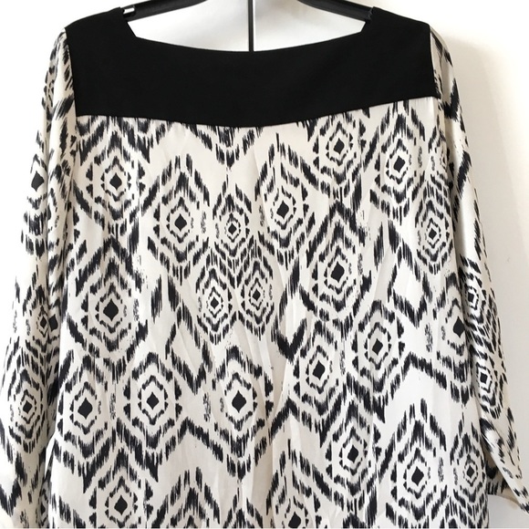 Zara Basic Black White Ikat Print 3/4 Long Sleeve Pullover Tunic Mini Dress - Picture 5 of 15